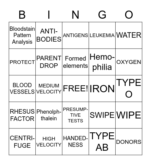 BLOOD UNIT TEST REVIEW Bingo Card