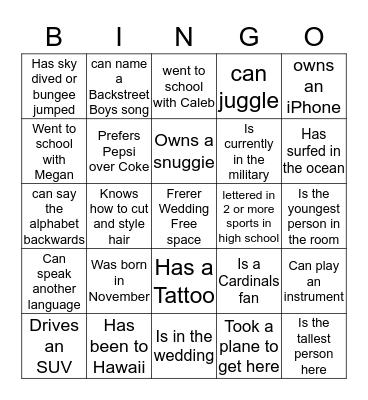 Frerer Wedding Bingo Card