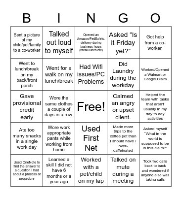 Card Claim Center Bingo Card