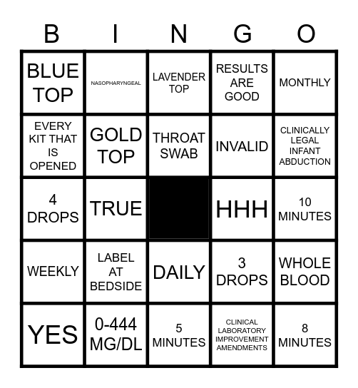 CLIA-WAIVED TESTING Bingo Card