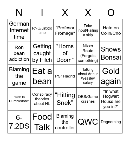 Casual Nixxo stream Bingo Card