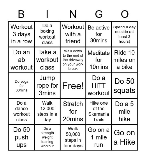 FITNESS Bingo Card