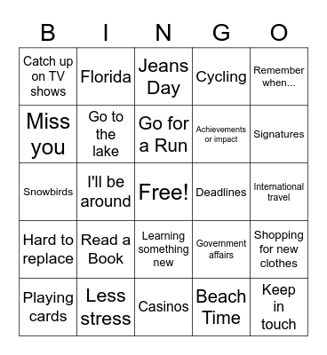 Deb's Retirement Bingo Card