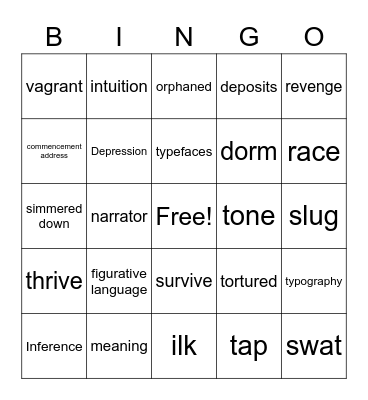 Vocabulary BINGO Card