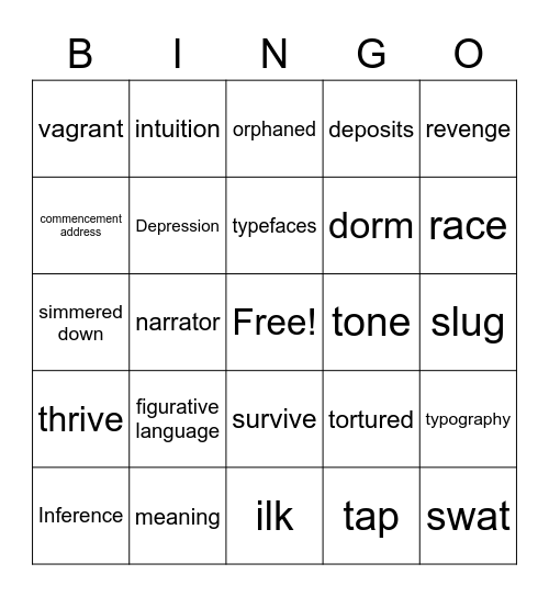 Vocabulary BINGO Card