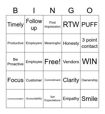 LFG Customer Service Week Bingo Card