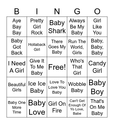 ROCK A BYE BABY GIRL Bingo Card