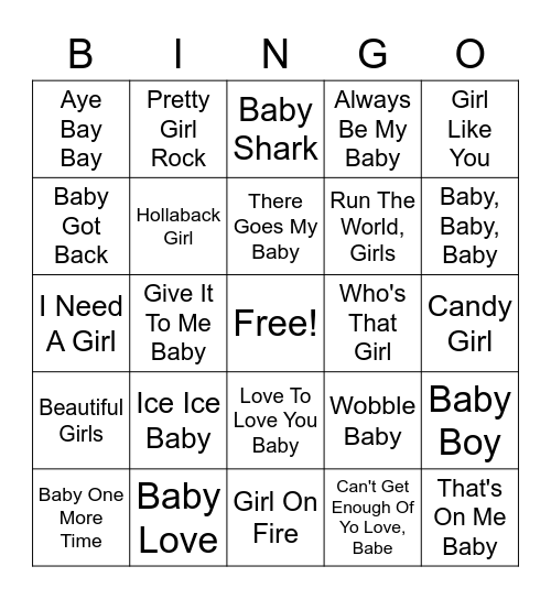 ROCK A BYE BABY GIRL Bingo Card