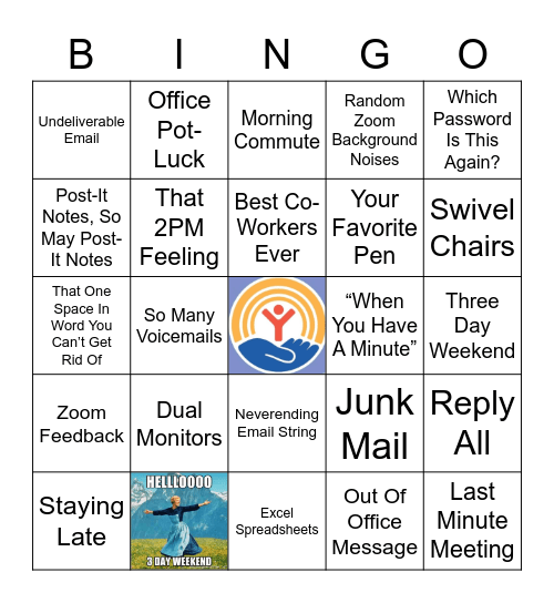 Just Another Day At Work 2021 United Way Fundraiser Bingo Card