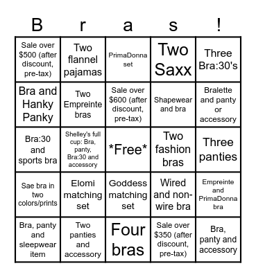 Sale Bingo Card