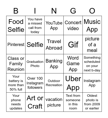 Cell Phone Bingo Card