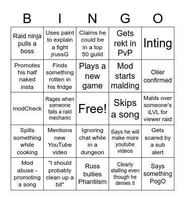 JustRuss Marathon Bingo Card