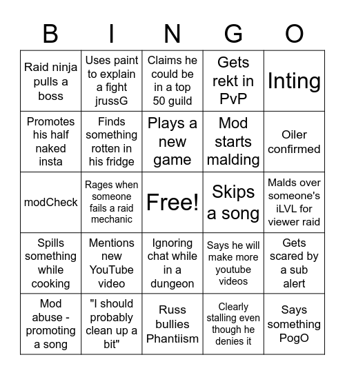 JustRuss Marathon Bingo Card