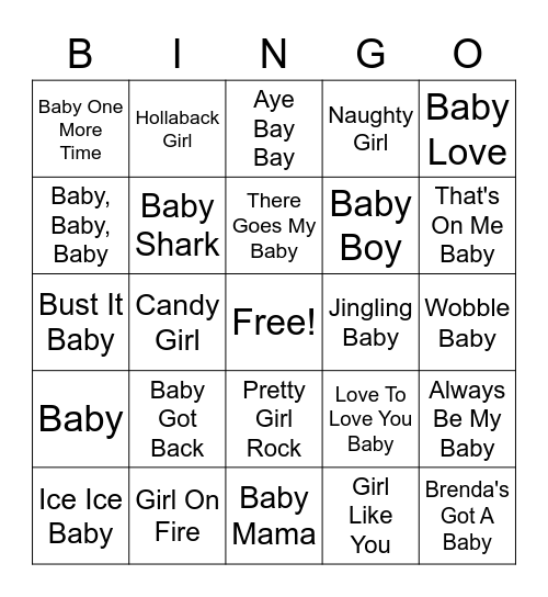 Rock A Baby Girl Bingo Card