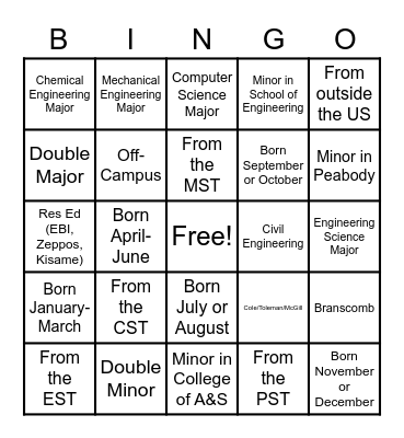 ENGM 3350 - Group 1 Bingo Card