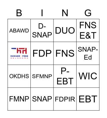 Grocery Assistance Bingo Card