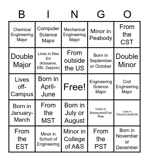 ENGM 3305 - Group 1 Bingo Card