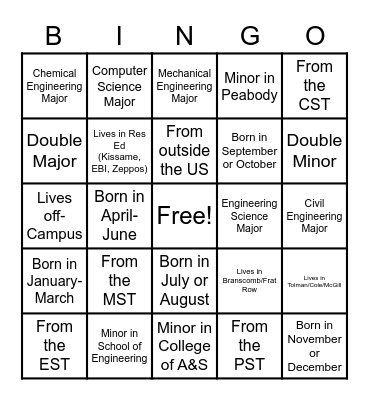 ENGM 3305 - Group 1 Bingo Card