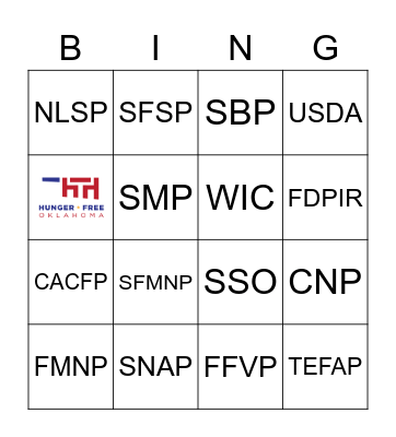 Federal Nutrition Programs Bingo Card