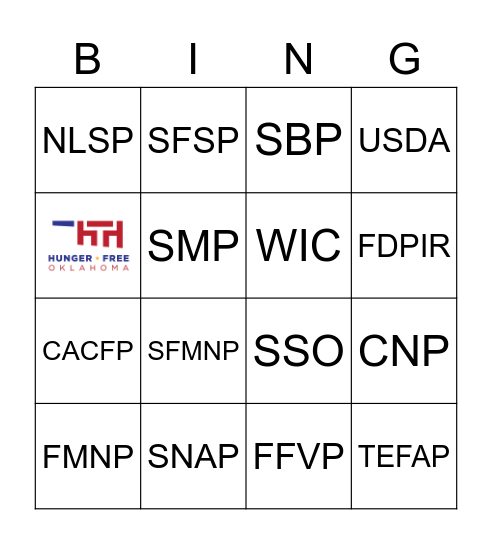 Federal Nutrition Programs Bingo Card