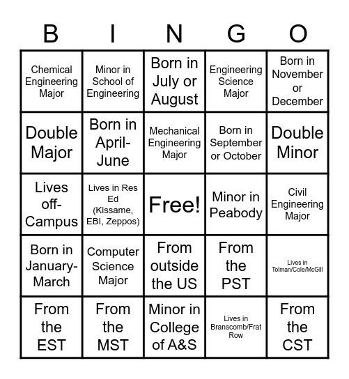 ENGM 3305 - Group 1 Bingo Card