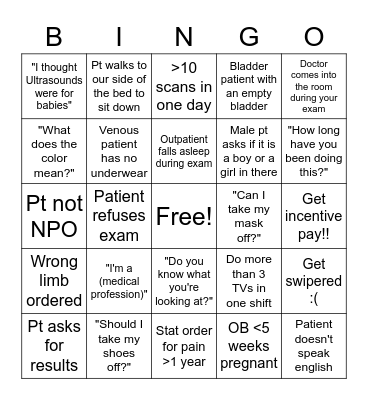 Ultrasound Appreciation Month Bingo Card