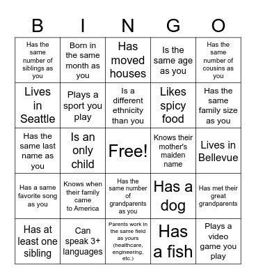 Challengers Icebreaker Bingo Card