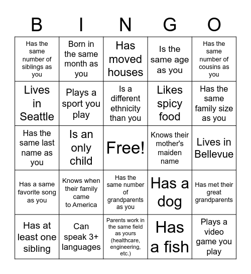 Challengers Icebreaker Bingo Card