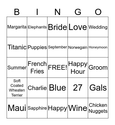 Bride Bingo Card