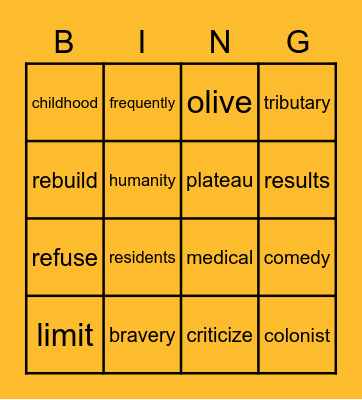 National Reading Vocabulary - Week 7 Bingo Card