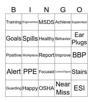 Cargill Safety Days Bingo Card