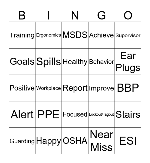 Cargill Safety Days Bingo Card