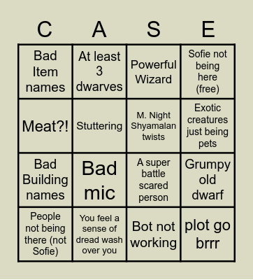 CASEY'S D&D BINGO Card