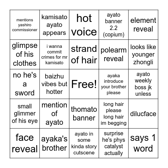 2.2 livestream ayato copium Bingo Card