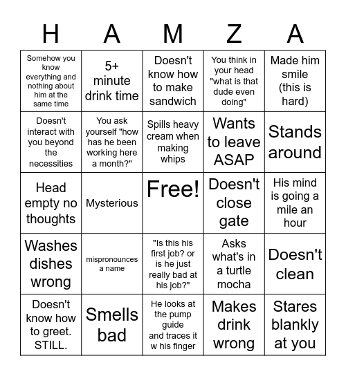 Hamza Bingo! Bingo Card