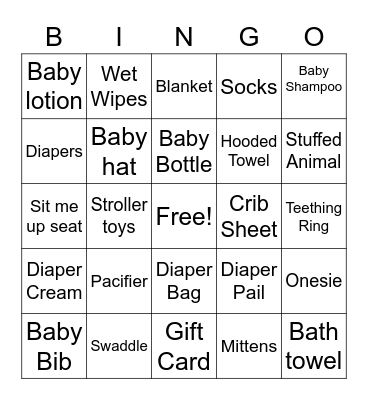 Baby Shower Bingo Card