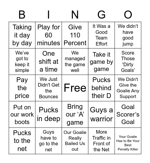 Cliché Hockey Answer Bingo Card
