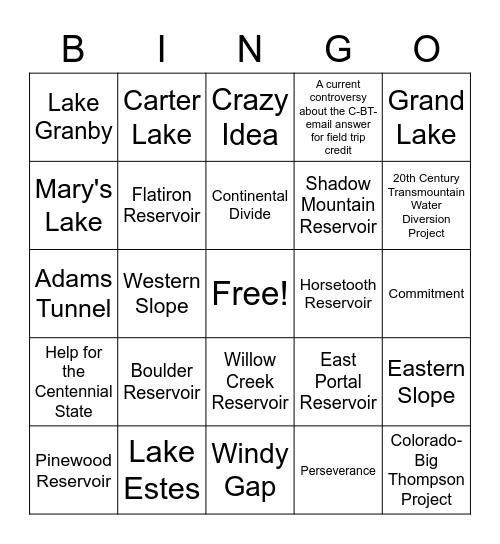 Colorado-Big Thompson Bingo Card