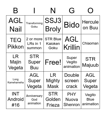 Dokkan Summon Bingo Card