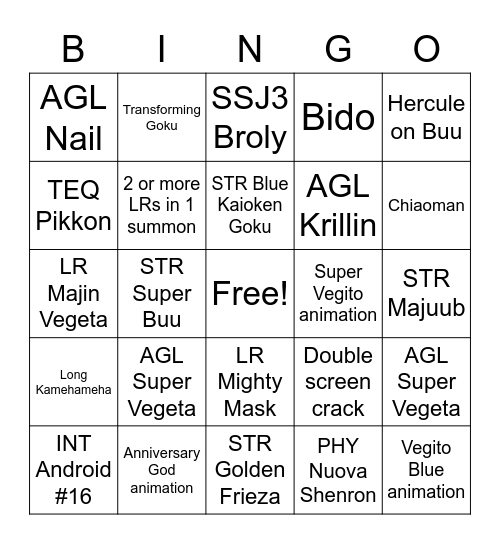 Dokkan Summon Bingo Card