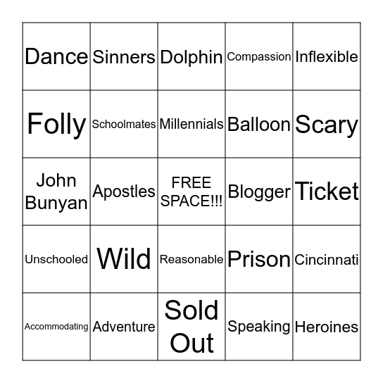 Sermon Bingo 4/26/15 Bingo Card