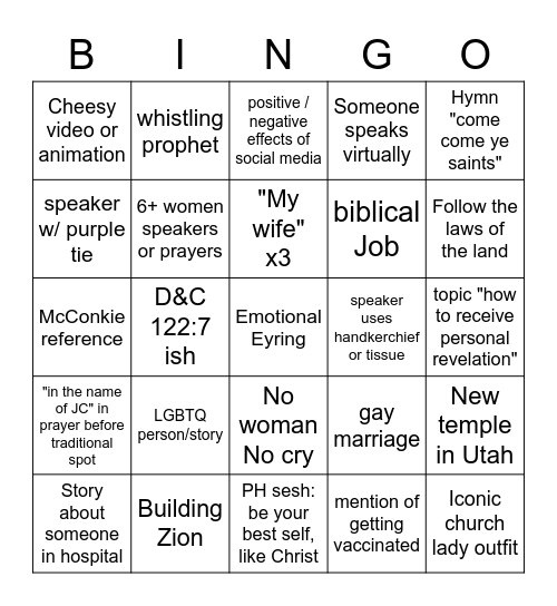 GC October 2021 Bingo Card