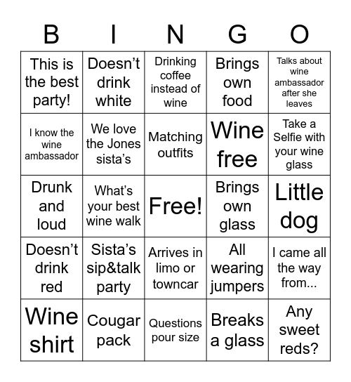 Wine Tasting Bingo Card