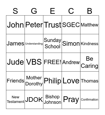 SGEC Bingo Card