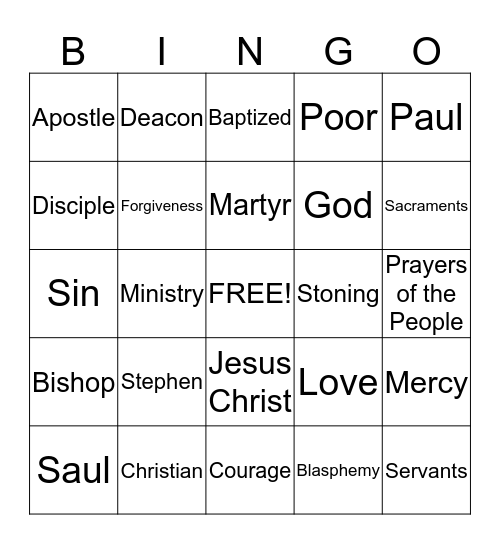 Stephen, The First Christian Martyr Bingo Card