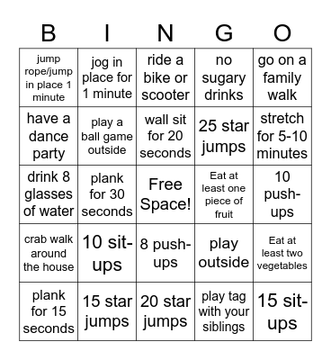 Fitness Bingo! Bingo Card