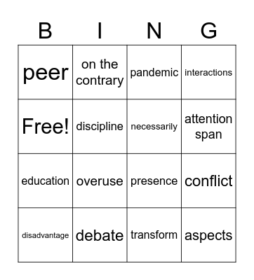 Social Media/Tech Vocabulary Bingo Card