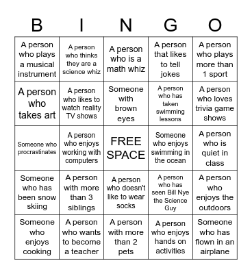 Getting to Know You Bingo Card