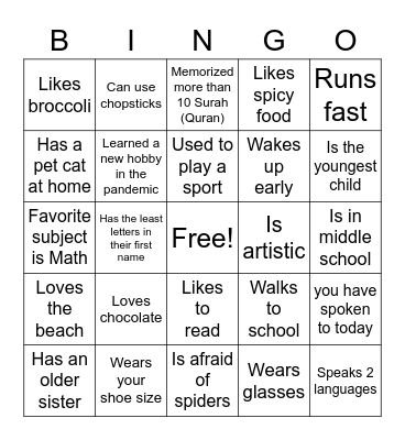 Find someone who Bingo Card