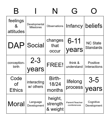 Child Development Bingo Card